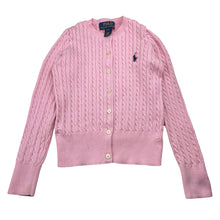 Load image into Gallery viewer, Girls POLO RALPH LAUREN, pink cotton cable knit cardigan (marks cuffs &amp; lower front), FUC, size 7,  