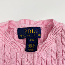 Load image into Gallery viewer, Girls POLO RALPH LAUREN, pink cotton cable knit cardigan (marks cuffs &amp; lower front), FUC, size 7,  