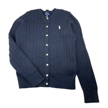 Load image into Gallery viewer, Girls POLO RALPH LAUREN, navy cotton cable knit cardigan, EUC, size 12-14,  