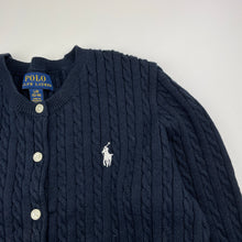 Load image into Gallery viewer, Girls POLO RALPH LAUREN, navy cotton cable knit cardigan, EUC, size 12-14,  