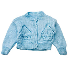 Load image into Gallery viewer, Unisex handmade, knitted cardigan, sailboats, armpit-armpit: 23.5cm, armpit-cuff: 17cm, GUC, size 00-0,  
