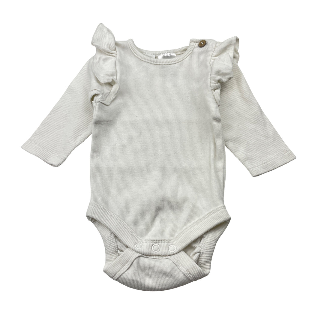 Girls Dymples, ribbed ruffle bodysuit / romper, FUC, size 000,  