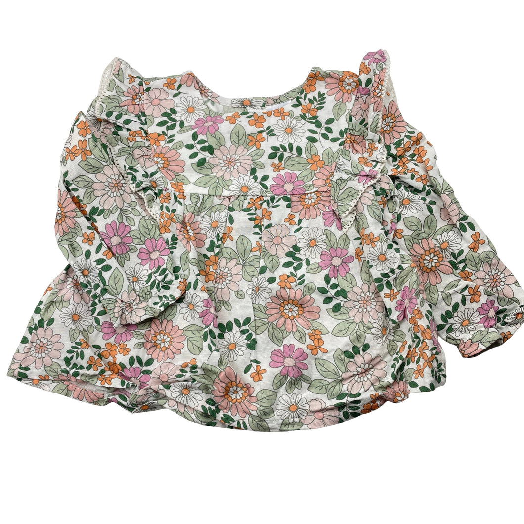 Girls Target, floral viscose / linen long sleeve top, EUC, size 1,  
