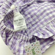 Load image into Gallery viewer, Girls Baby Berry, purple check cotton summer romper, NEW, size 00,  