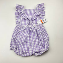 Load image into Gallery viewer, Girls Baby Berry, purple check cotton summer romper, NEW, size 00,  