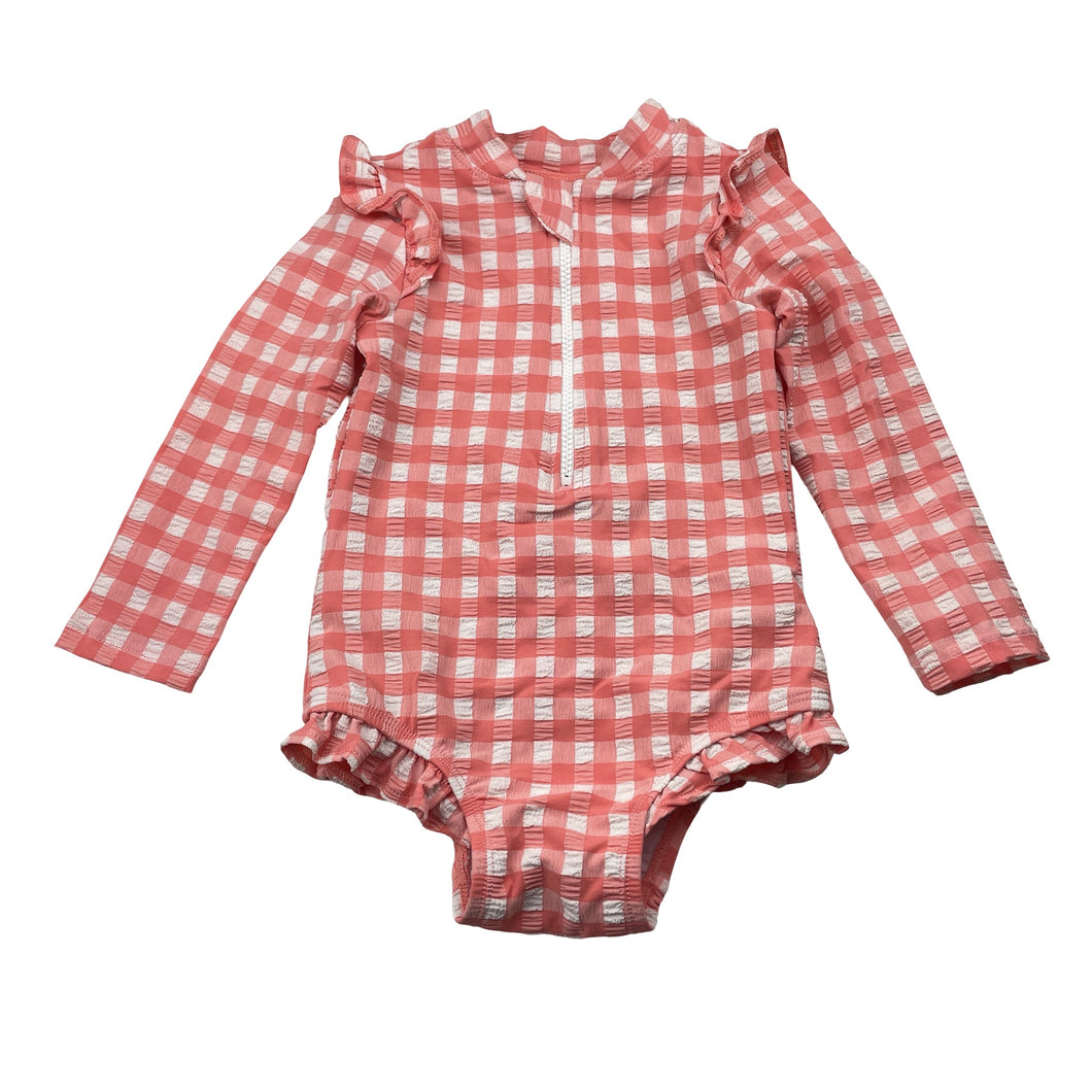 Girls Purebaby, long sleeve swim one-piece, EUC, size 1,  