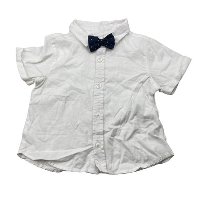 Boys Target, white cotton short sleeve shirt, navyb bowtie attached, EUC, size 0,  