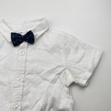 Load image into Gallery viewer, Boys Target, white cotton short sleeve shirt, navyb bowtie attached, EUC, size 0,  