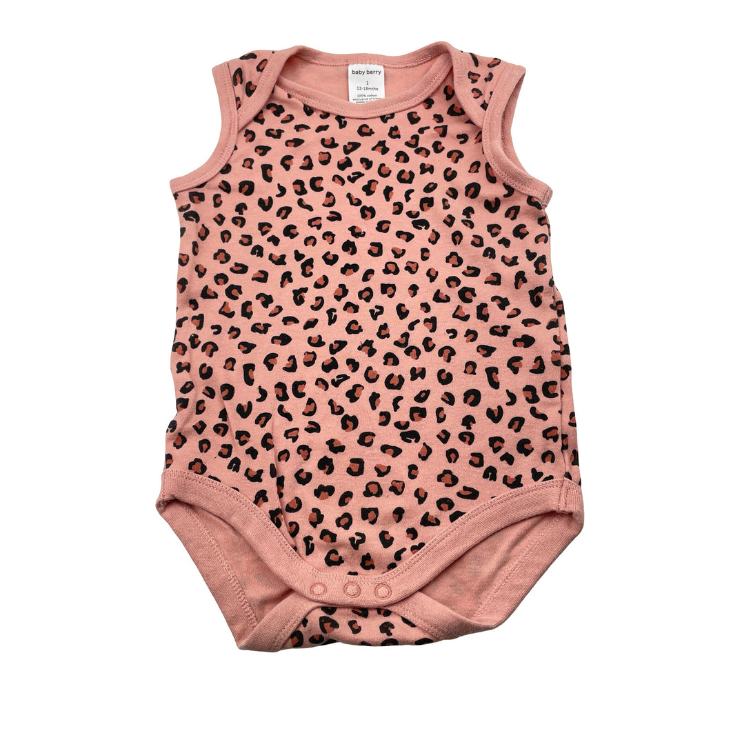Girls Baby Berry, animal print cotton bodysuit / romper, EUC, size 1,  