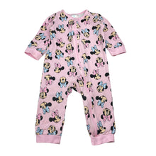 Load image into Gallery viewer, Girls Disney, Minnie Mouse stretchy zip romper, GUC, size 0,  
