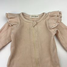 Load image into Gallery viewer, Girls INDIGO DREAMS, ribbed ruffle zip coverall / romper, EUC, size 000,  