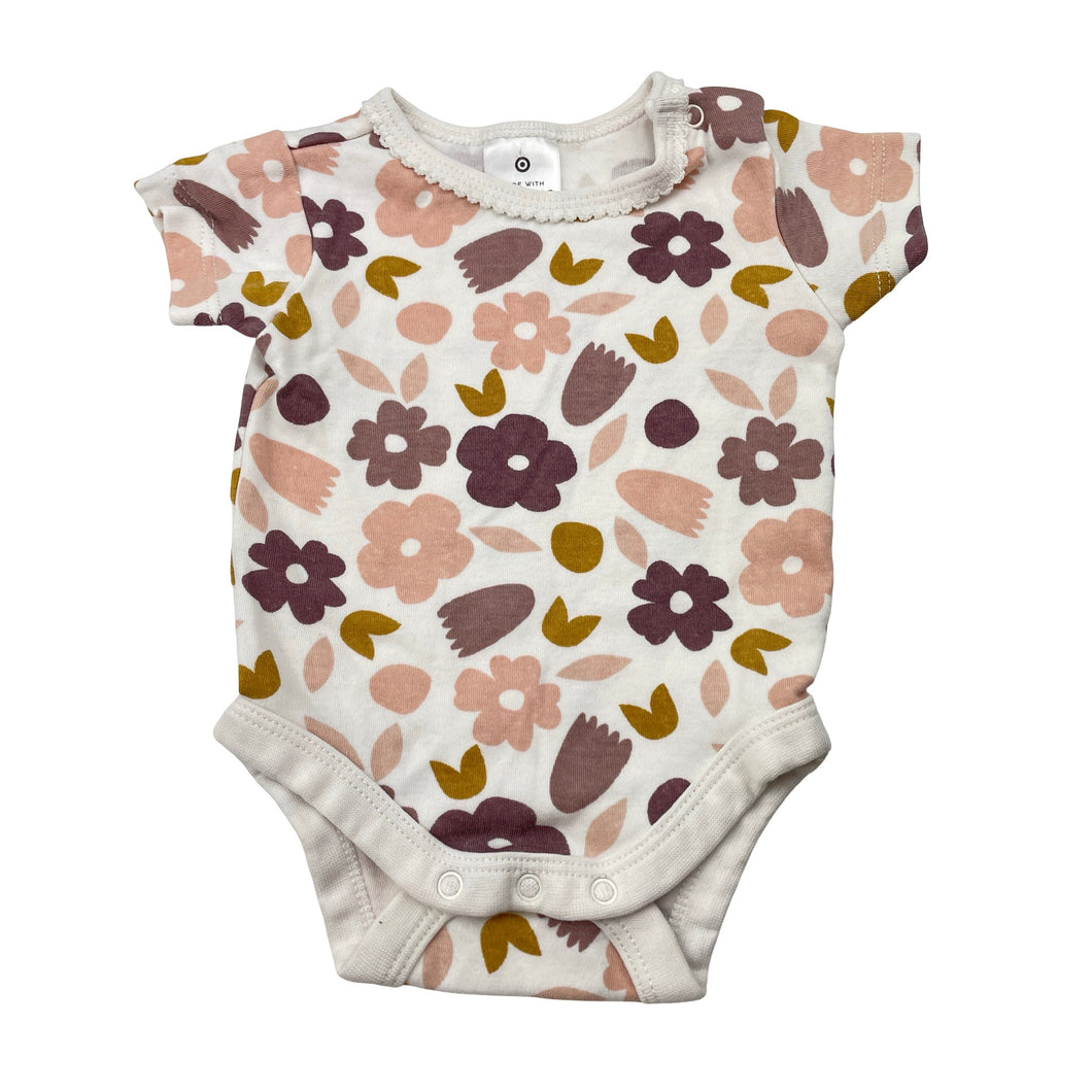 Girls Target, floral organic cotton bodysuit / romper, EUC, size 0000,  