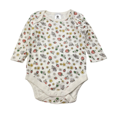 Girls Dymples, cotton bodysuit / romper, strawberries, EUC, size 000,  