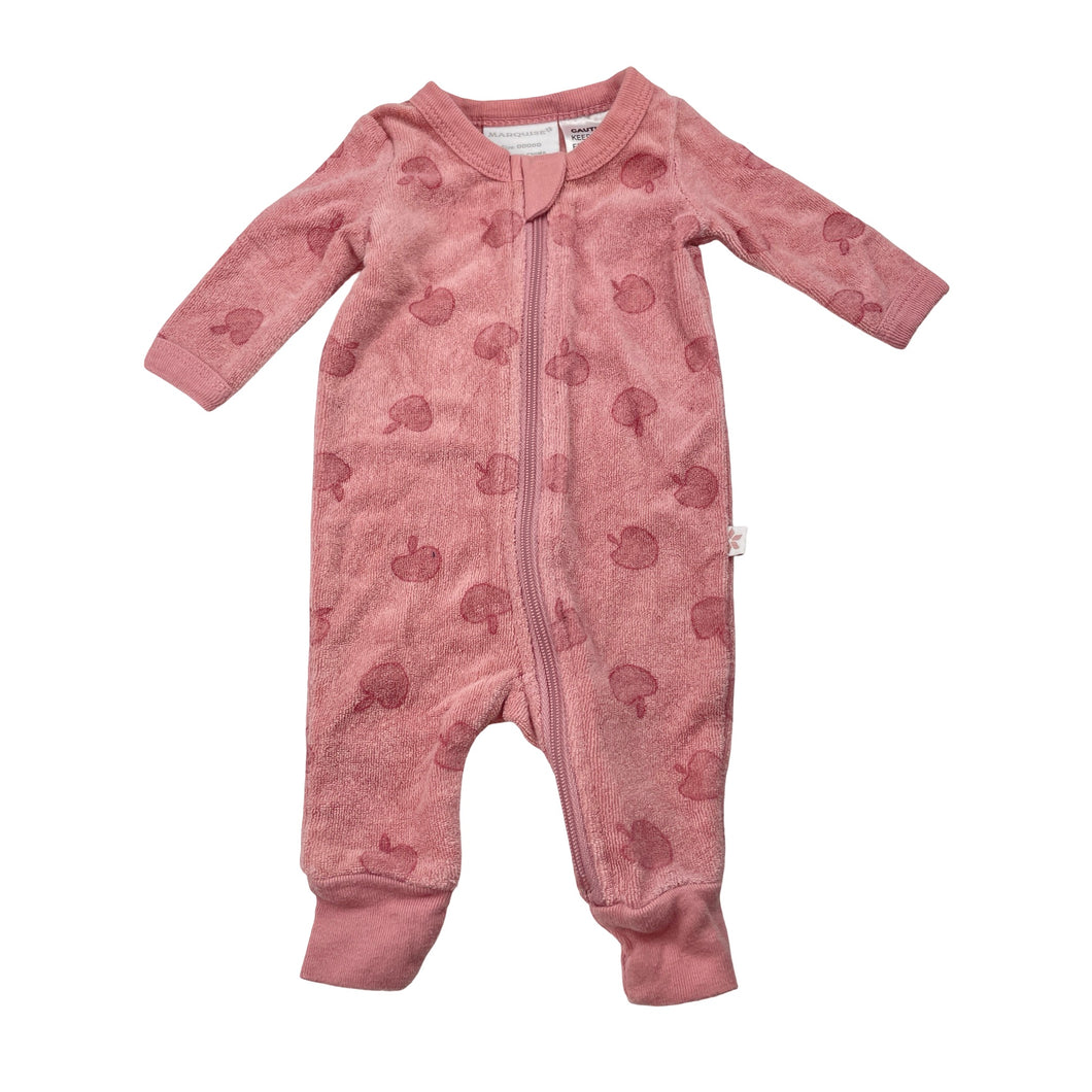 Girls MARQUISE, terry zip romper, apples, EUC, size 00000,  