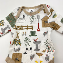 Load image into Gallery viewer, Unisex Dymples, cotton bodysuit / romper, farmyard, EUC, size 00000,  