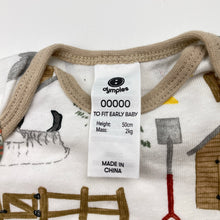 Load image into Gallery viewer, Unisex Dymples, cotton bodysuit / romper, farmyard, EUC, size 00000,  