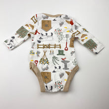 Load image into Gallery viewer, Unisex Dymples, cotton bodysuit / romper, farmyard, EUC, size 00000,  