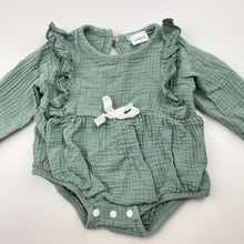 Load image into Gallery viewer, Girls green, ruffle romper, EUC, size 0000,  