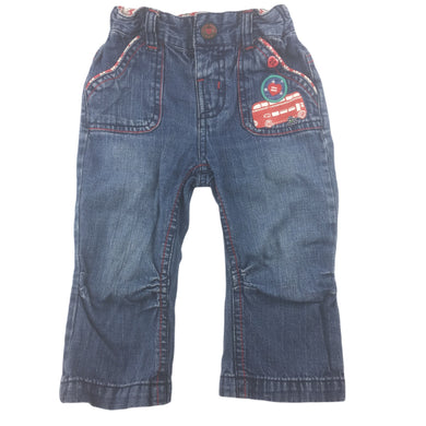 Mother Care blue denim jeans, adjustable waist, 9-12 months, size 0, Pre-loved