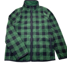 Load image into Gallery viewer, Unisex UNIQLO, green check fleece zip-up sweater, EUC, size 12,  