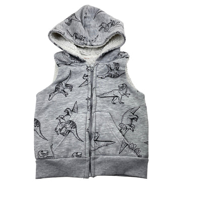 Boys TILT, fleece-lined hooded vest, dinosaurs, no labels, armpit-armpit: 30.5cm, FUC, size 3-4,  