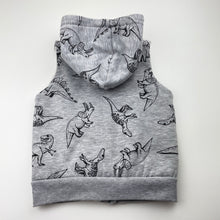 Load image into Gallery viewer, Boys TILT, fleece-lined hooded vest, dinosaurs, no labels, armpit-armpit: 30.5cm, FUC, size 3-4,  
