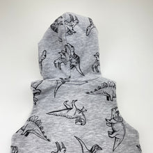 Load image into Gallery viewer, Boys TILT, fleece-lined hooded vest, dinosaurs, no labels, armpit-armpit: 30.5cm, FUC, size 3-4,  