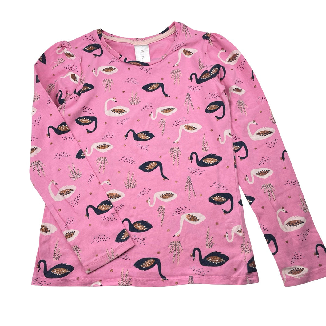 Girls Target, stretchy long sleeve top, swans, GUC, size 7,  