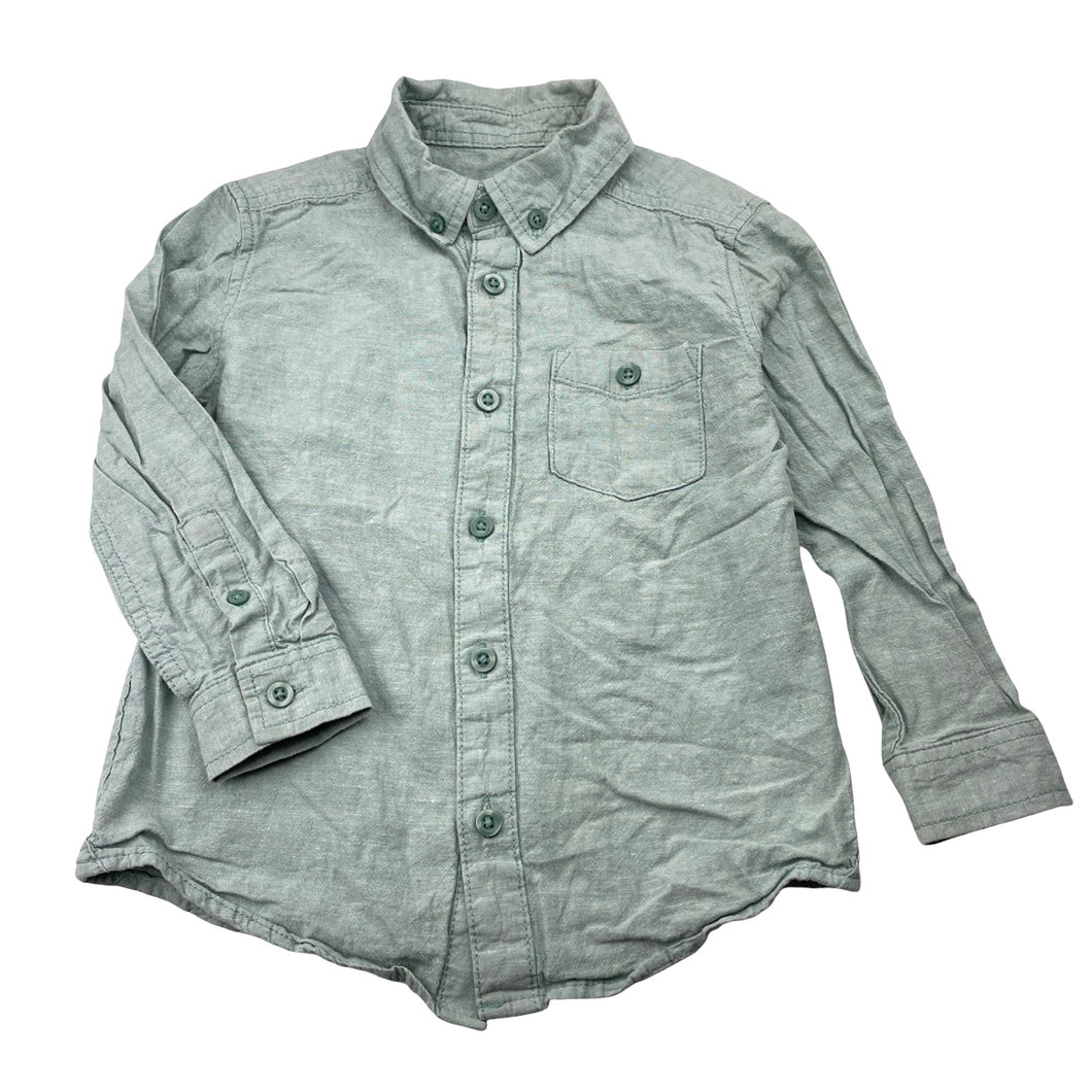 Boys Target, green linen / cotton long sleeve shirt, EUC, size 4,  