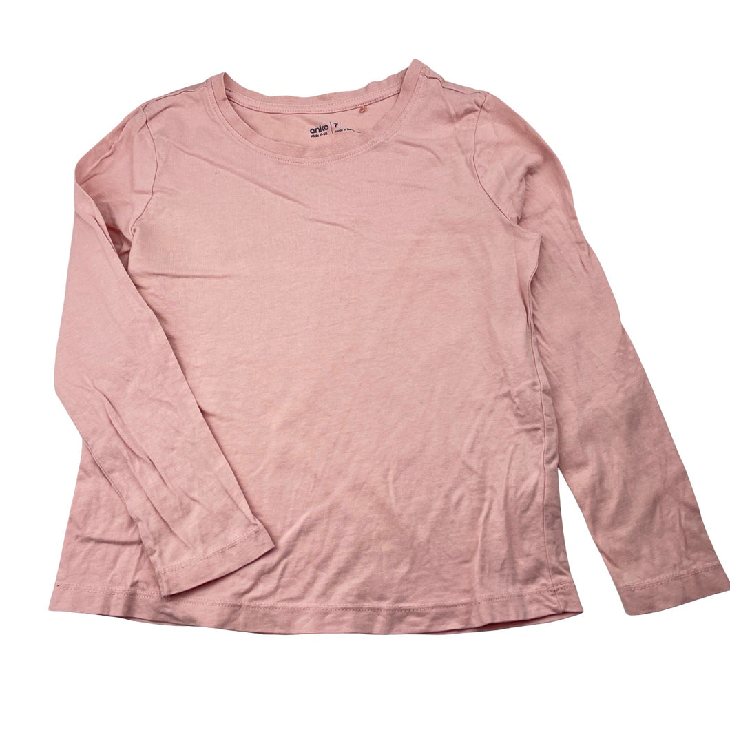 Girls Anko, pink coton long sleeve tee / top, GUC, size 7,  