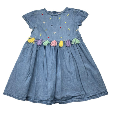 Girls Sprout, embroidered chambray cotton dress, FUC, size 2, L: 48cm