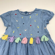 Load image into Gallery viewer, Girls Sprout, embroidered chambray cotton dress, FUC, size 2, L: 48cm