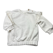 Load image into Gallery viewer, Girls Dymples, fleece-lined broderie trim sweater / jumper, EUC, size 0,  