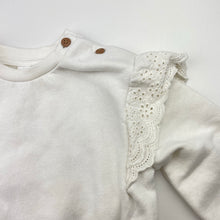 Load image into Gallery viewer, Girls Dymples, fleece-lined broderie trim sweater / jumper, EUC, size 0,  