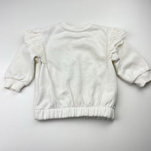Load image into Gallery viewer, Girls Dymples, fleece-lined broderie trim sweater / jumper, EUC, size 0,  