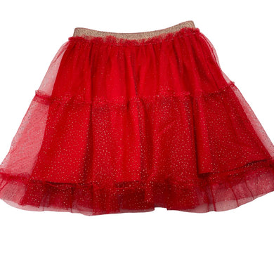 Girls Anko, lined red tulle & gold glitter skirt, elasticated, GUC, size 7,  