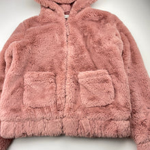 Load image into Gallery viewer, Girls H&amp;M, soft feel pink faux fur hooded jacket, EUC, size 11-12,  