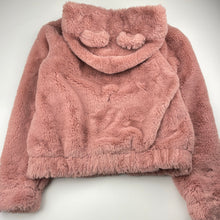 Load image into Gallery viewer, Girls H&amp;M, soft feel pink faux fur hooded jacket, EUC, size 11-12,  