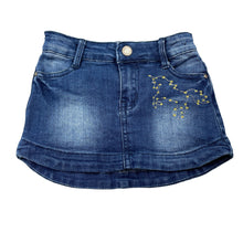 Load image into Gallery viewer, Girls Cotton On, embroidered stretch denim skirt, adjustable, GUC, size 1,  
