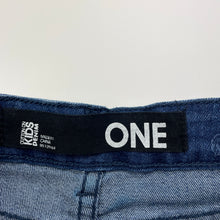 Load image into Gallery viewer, Girls Cotton On, embroidered stretch denim skirt, adjustable, GUC, size 1,  