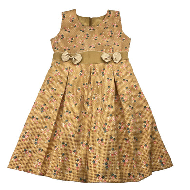 Girls lined, soft feel floral dress, no size, armpit-armpit: 32cm, FUC, size 6-7, L: 67cm