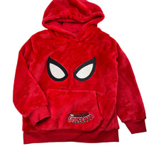 Load image into Gallery viewer, Boys H&amp;M, SPIDERMAN fleece hoodie sweater, no size, arpit-armpit: 34cm, shoulder-cuff: 38cm (small fix in hood lining), GUC, size 5-6,  