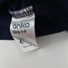 Load image into Gallery viewer, Girls Anko, navy cotton long sleeve tee / top, GUC, size 4,  