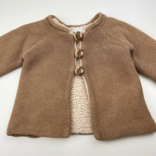 Load image into Gallery viewer, Unisex Purebaby, fleece-lined organic cotton / wool cardigan, FUC, size 1,  