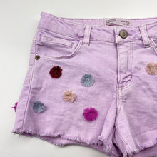 Load image into Gallery viewer, Girls Zara, purple stretch denim shorts, adjustable, FUC, size 9-10,  