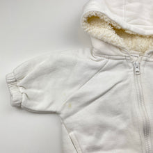 Load image into Gallery viewer, Girls Baby Berry, fleece lined zip hoodie sweater, marks right armpit, FUC, size 00,  