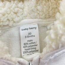 Load image into Gallery viewer, Girls Baby Berry, fleece lined zip hoodie sweater, marks right armpit, FUC, size 00,  
