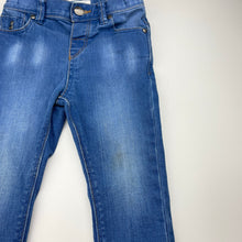 Load image into Gallery viewer, Unisex Junior J, stretch denim jeans, adjustable, Inside leg: 30cm, marks knees, FUC, size 2,  