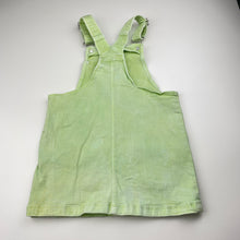 Load image into Gallery viewer, Girls 1964 Denim Co, green stretch denim overalls dress, small marks, FUC, size 3, L: 53cm
