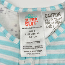 Load image into Gallery viewer, Unisex Love to Dream, 0.2 Tog cotton sleepsuit, mark back left leg, FUC, size 0,  